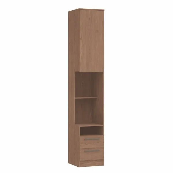 Mesa de Cabeceira Modulada Reto 1 Porta 2 Gavetas Requinte+ 100% MDF Marrom Macadâmia Macadâmia
