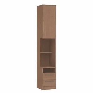 Mesa de Cabeceira Modulada Reto 1 Porta 2 Gavetas Requinte+ 100% MDF Marrom Macadâmia Macadâmia
