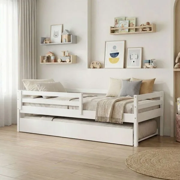 Bicama Solteiro Infantil Prime com Grade de Proteção IV Madeira Maciça Casatema Branco