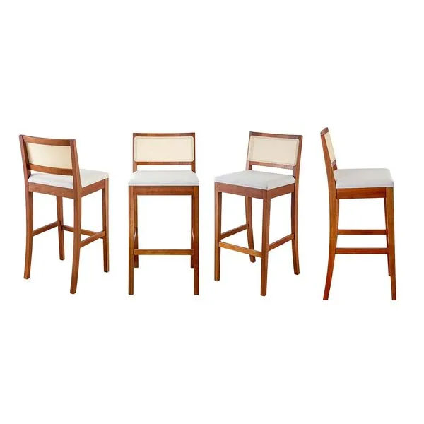 Kit 4 Banquetas com Encosto Apoio para Pés Tiê CabeCasa MadeiraMadeira Amêndoa/Off White