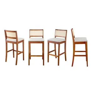 Kit 4 Banquetas com Encosto Apoio para Pés Tiê CabeCasa MadeiraMadeira Amêndoa/Off White