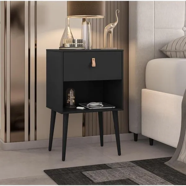 Mesa de Cabeceira Ivvie com 1 Gaveta e 1 Nicho Preto