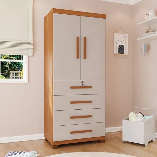 Guarda-roupa Infantil 2 Portas 4 Gavetas Anne Espresso Móveis Cinamomo / Off White
