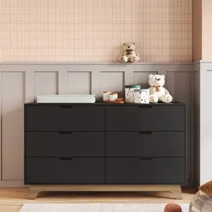 Cômoda para Quarto Infantil 6 Gavetas 100% Mdf Alice Preto/Freijó
