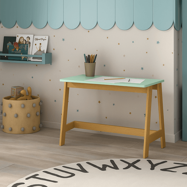 Mesa Escrivaninha Infantil sofia madeira maçiça e 64cm Verde Verde