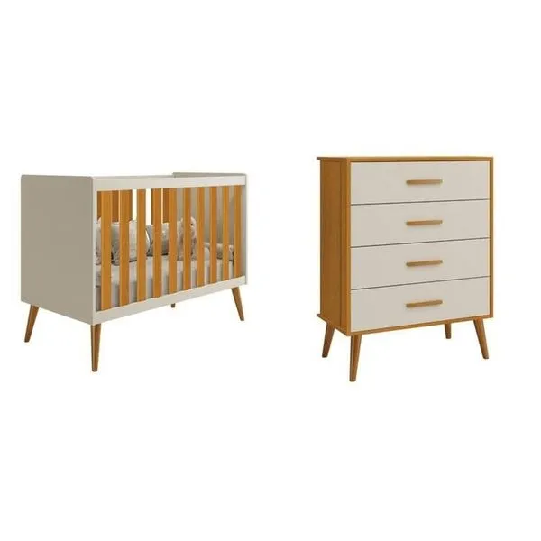 Quarto de Bebê Completo com Cômoda 4 Gavetas e Berço Isis Areia/Savana