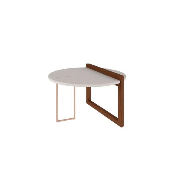 Mesa de Centro Redonda Linnea 60 cm c/Pés em Madeira Maciça - Amêndoa/Off White
