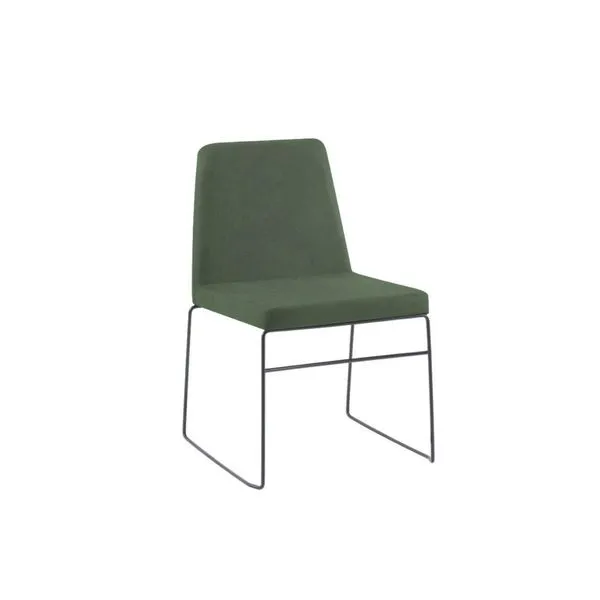 Cadeira para Sala de Jantar Escritório Estofada Linho Base em Aço Paris Preto/Verde