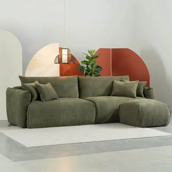 Conjunto Sofá 260cm e Puff Comfy CabeCasa MadeiraOriginals Verde Verde