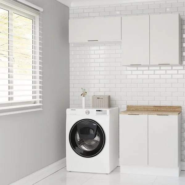 Lavanderia Modulada 3 Peças 2 Armários Aéreos 4 Portas 1 Balcão Ipanema CabeCasa MadeiraOriginals Branco