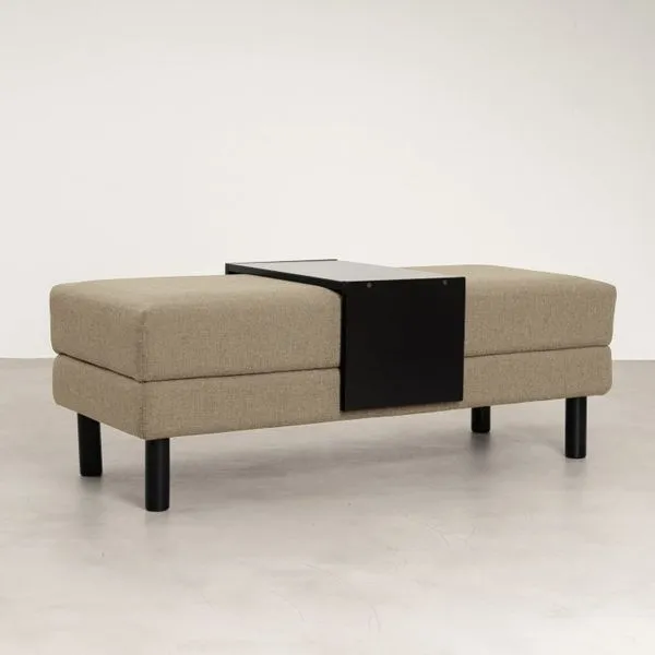 Conjunto Puff Baú 120cm e Bandeja Antúrio CabeCasa MadeiraOriginals Bege Bege/Preto