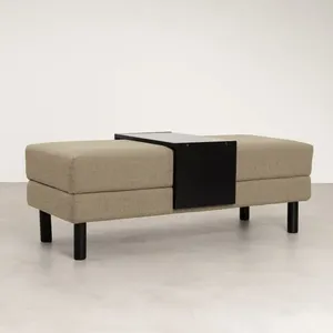 Conjunto Puff Baú 120cm e Bandeja Antúrio CabeCasa MadeiraOriginals Bege Bege/Preto
