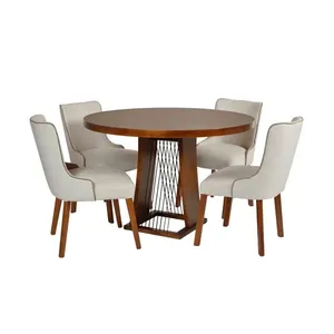Conjunto com Mesa de Jantar e 4 Cadeiras Lizzi - Castanho/Preto/Bege