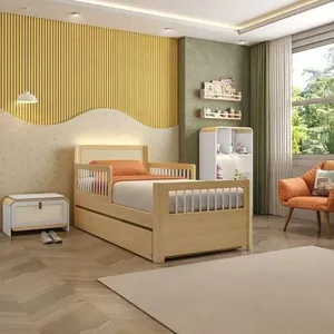 Bicama Solteiro Reversível com Estante em LED e Sapateira Infantil Wave Casatema Branco/Natural