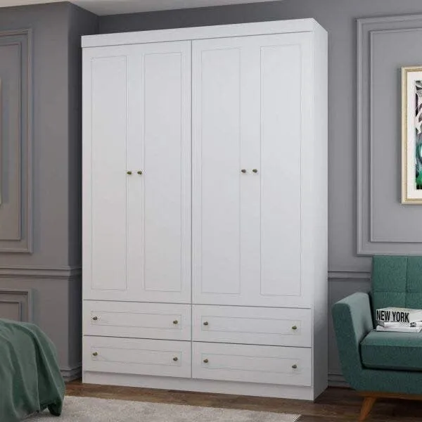Guarda-Roupa Infantil 4 Portas 4 Gavetas Nova York Espresso Branco