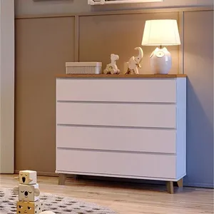 Cômoda Ninho 4 Gavetas, 100 Cm Tampo Madeira Branco/Mel
