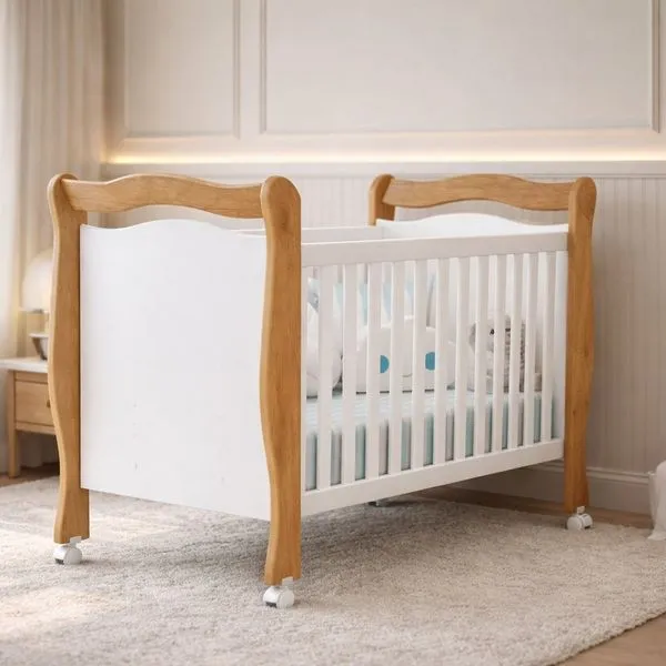 Berço Mini Cama Grade Móvel Alvin New Nature/Branco