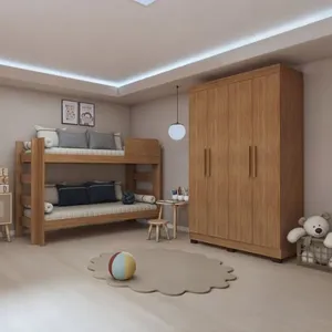 Quarto Infantil Completo com Guarda-roupa e Beliche Théo Amadeirado