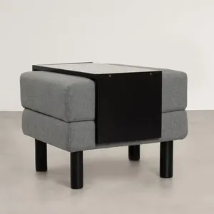 Conjunto Puff Baú 60cm e Bandeja Antúrio CabeCasa MadeiraOriginals Cinza/Preto