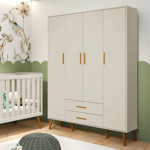 Guarda Roupa Infantil 4 Portas 2 Gavetas Isis Areia