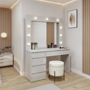 Penteadeira Camarim com Espelho e Lampada 5 Gavetas 100% MDF Anne Off White