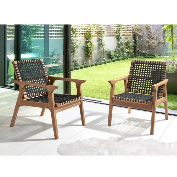 Kit com 2 Poltronas Trançadas em Madeira Eucalipto - Jatobá/Preto