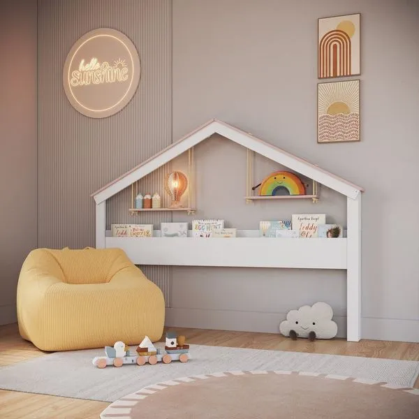 Nicho Moldura Casinha para Quarto Infantil Infanto Branco/Rosa Branco/Rosa