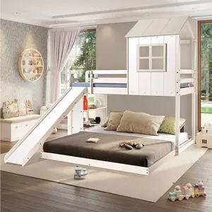 Beliche Solteiro Queen Montessoriano Cabana com Escorregador e Estante Casatema Branco/Offwhite
