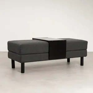 Conjunto Puff Baú 120cm e Bandeja Antúrio CabeCasa MadeiraOriginals Cinza Grafite/Preto
