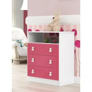 Cômoda de Bebê 3 Gavetas 1 Nicho Arco-íris Branco/Rosa