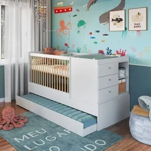 Berço Cama Multifuncional com Auxiliar MDP 2 Colchões Branco
