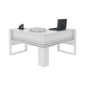 Escrivaninha Mesa Escritório em L com Detalhe Ripado ME4145 136cm Branca Branca