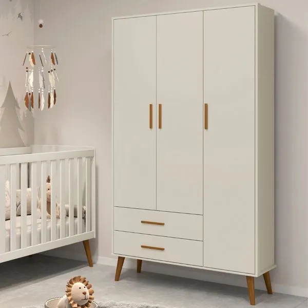Guarda Roupa Infantil 3 Portas 2 Gavetas Isis Areia