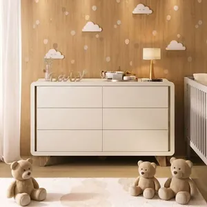 Cômoda Infantil 6 Gavetas com Corrediças Telescópicas Mabel Off/ Louro Freijó Grann