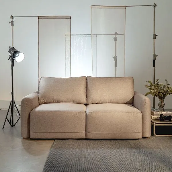 Sofá Retrátil 2 Lugares Linho Bege Mellow 170cm CabeCasa MadeiraOriginals Creme