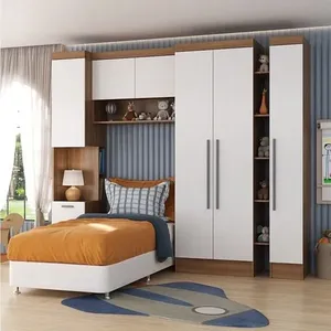 Conjunto de Quarto Infantil Completo Modulado 4 Peças Ella Yescasa Nogal/Branco