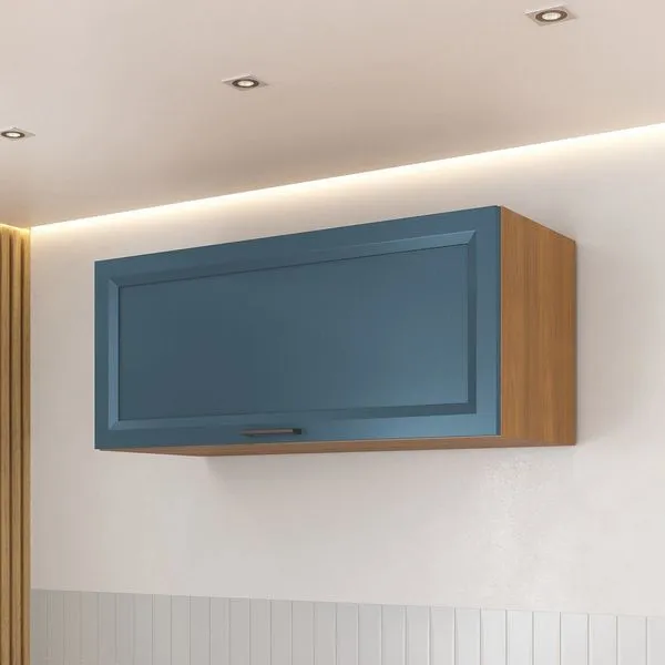 Armario Aéreo Porta Basculante 80cm Soho CabeCasa MadeiraOriginals Freijó/Azul Freijó/Azul