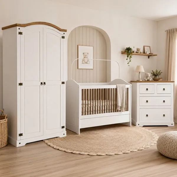 Quarto para Bebê Compacto 4 Peças com Colchão Smile Creme/Carvalho