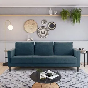 Sofá 3 Lugares com USB em Linho Antúrio CabeCasa MadeiraOriginals Azul