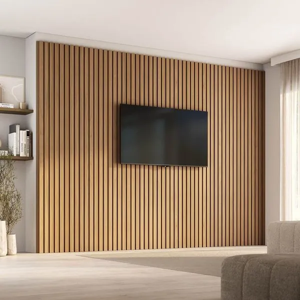 Painel Ripado para TV até 86 Polegadas 320cmx250cm Aruá CabeCasa MadeiraOriginals Marrom Jatobá Jatoba
