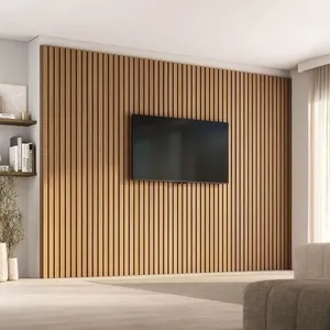 Painel Ripado para TV até 86 Polegadas 320cmx250cm Aruá CabeCasa MadeiraOriginals Marrom Jatobá Jatoba