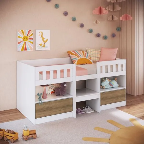 Cama Alta Solteiro Infantil/Juvenil com Portas 80 Ilha Bela Mel