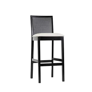 Banqueta Alta Íris com Encosto em Tela e Estofada - Preto/Bege