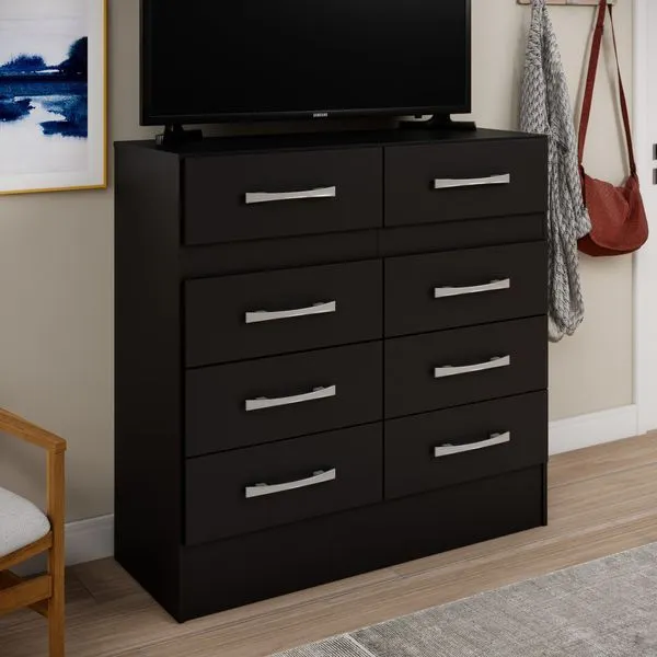 Cômoda para Quarto 8 Gavetas Imperatriz Preto Preto