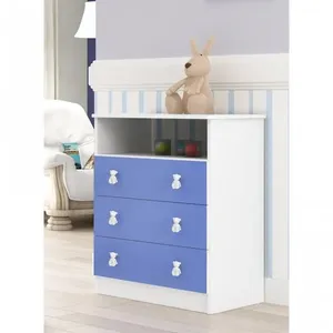 Cômoda de Bebê 3 Gavetas 1 Nicho Arco-íris Branco/Azul