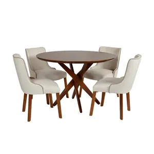 Conjunto com Mesa de Jantar e 4 Cadeiras Lizzi - Castanho/Bege