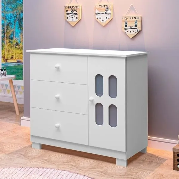 Cômoda Sapateira de Bebê 1 Porta 3 Gavetas Sophie Branco