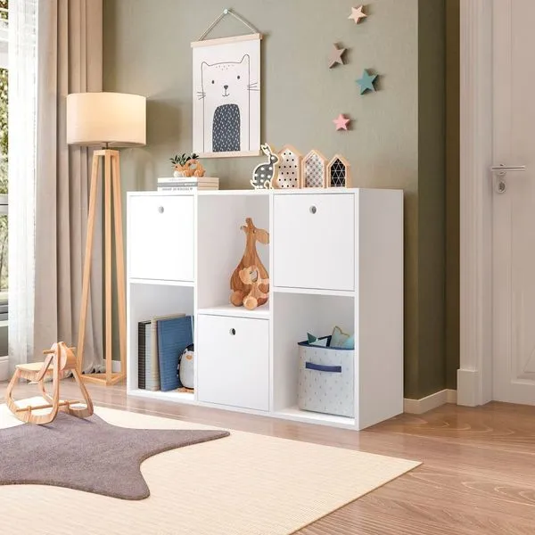 Organizador/Estante para Quarto Infantil com 3 Caixas e 3 Nichos Mia 96cmx74cmx30cm Branco