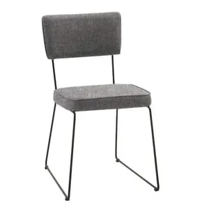 Cadeira para Sala de Jantar Escritório Estofada Base em Aço Roma Cinza/Preto