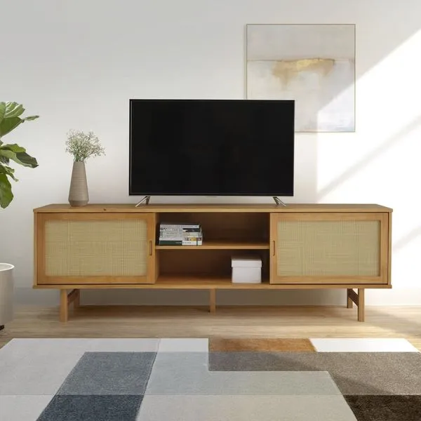 Rack para TV até 85 Polegadas 190cm Pés em Madeira Maciça Rattan CabeCasa MadeiraOriginals Bege Marrom Marrom